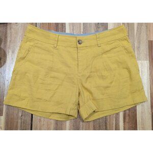Vince Womens Mustard Yellow Linen-Blend Cuffed Shorts Size 4